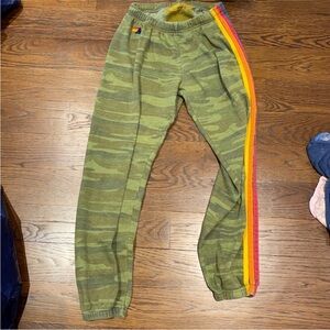 Aviator Nation Green Camo Joggers with original Rainbow Stripe